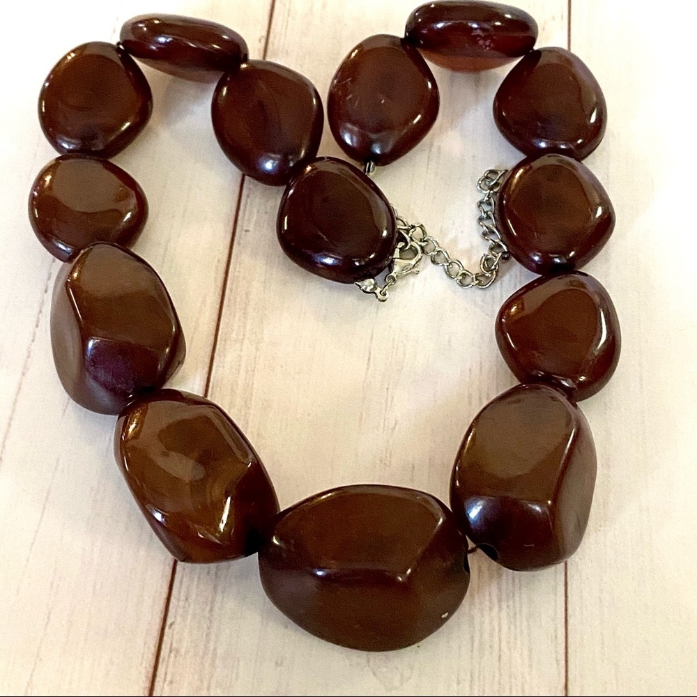 Large Brown Beaded Statement Necklace - image 3